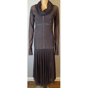 TRAMANDO Gray/Brown mesh maxi dress/gown SZ 1